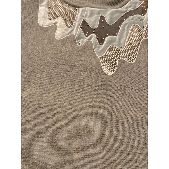 Vintage 80s Abstract Oversized Sweater Dress Large Shoulder Pads Turtleneck Grey - Picture 16 of 16